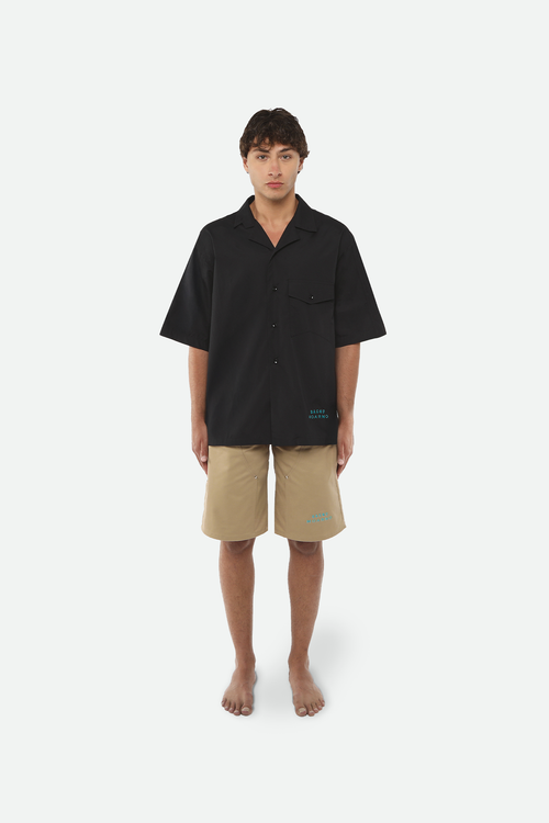 CAMICIA A MANICHE CORTE NERA IN POPELINE DI COTONE
