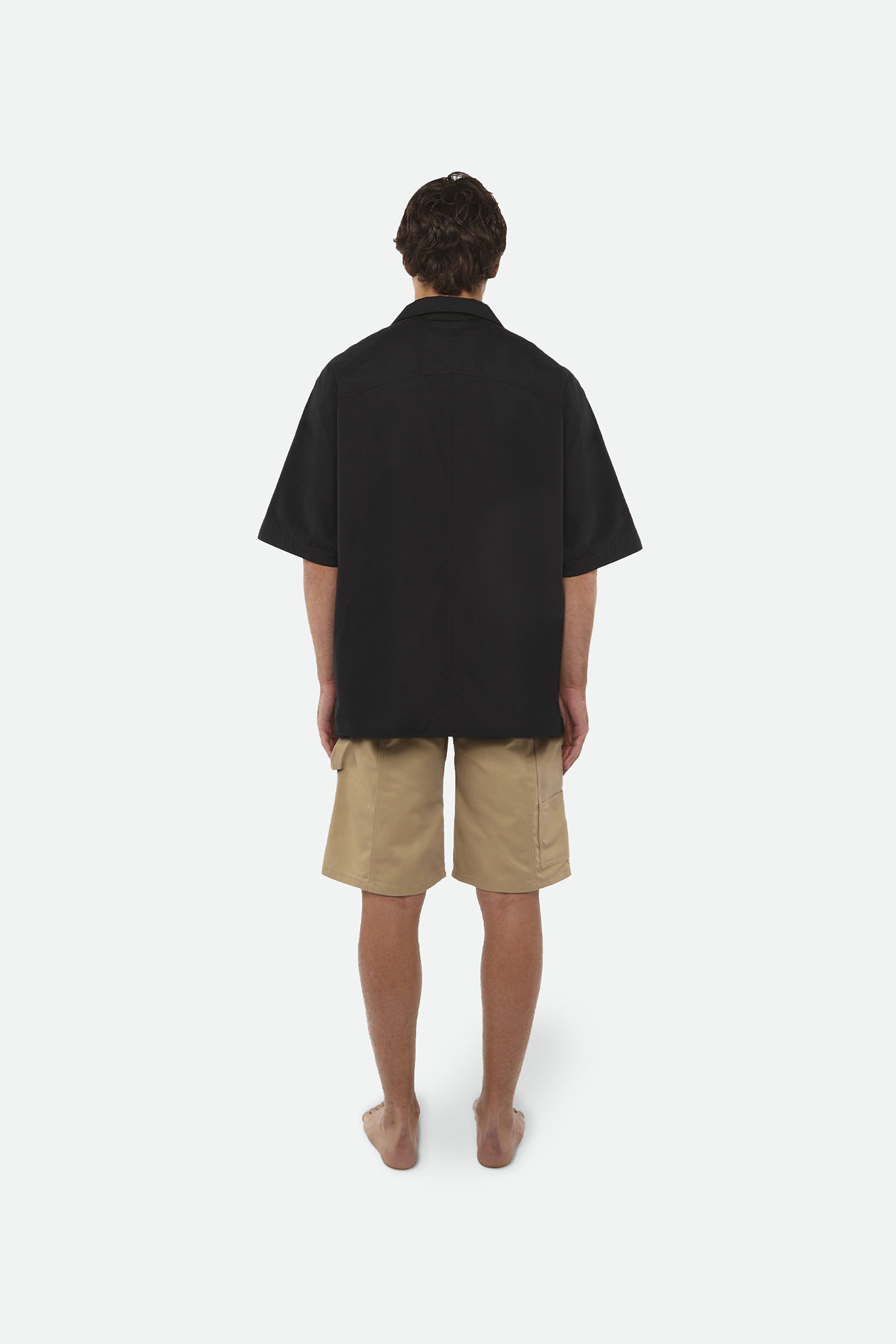 CAMICIA A MANICHE CORTE NERA IN POPELINE DI COTONE