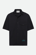 CAMICIA A MANICHE CORTE NERA IN POPELINE DI COTONE