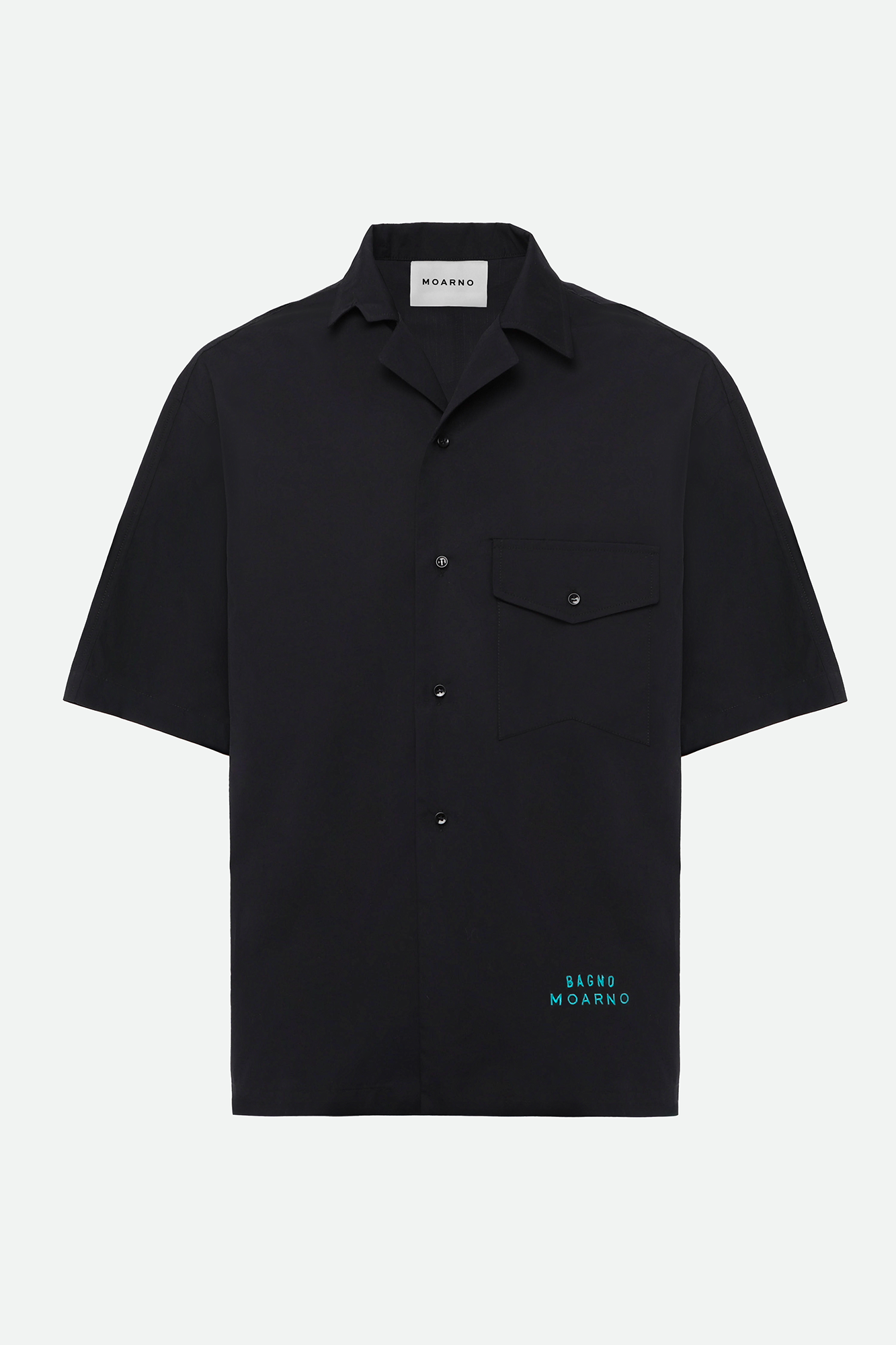 CAMICIA A MANICHE CORTE NERA IN POPELINE DI COTONE
