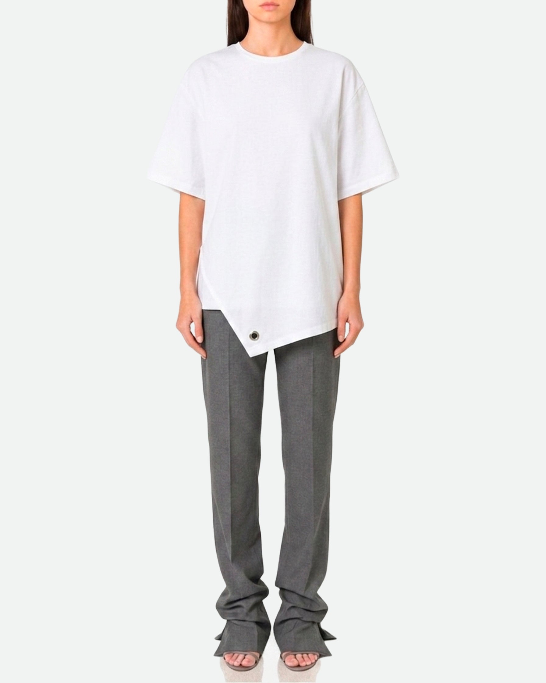 T-SHIRT ASIMMETRICA IN POPELINE DI COTONE